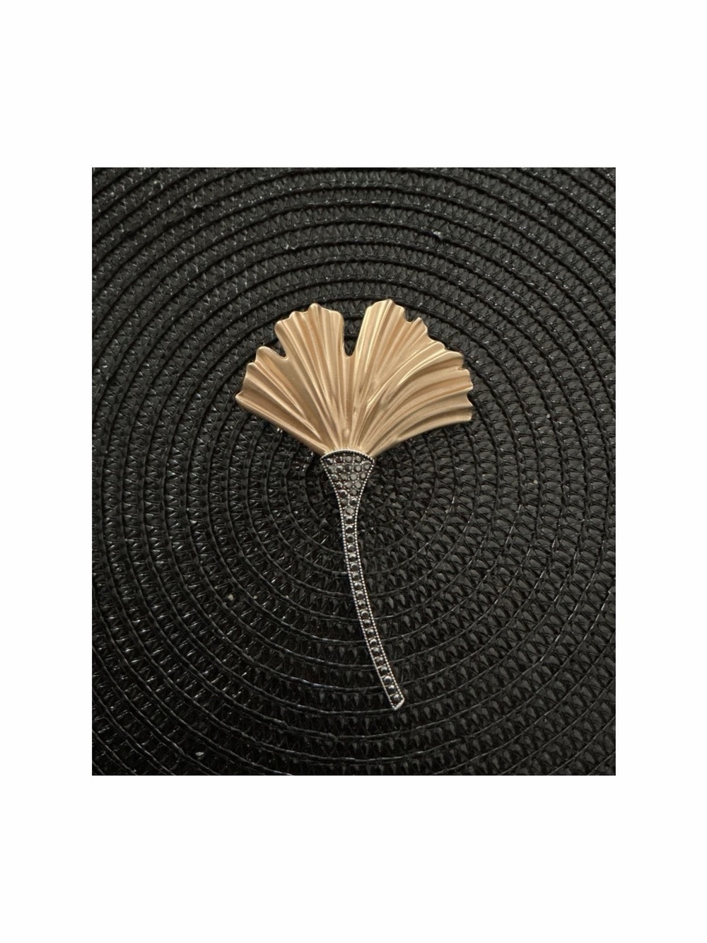 Gold Leaf Flower Brooch with Rhinestone Stem